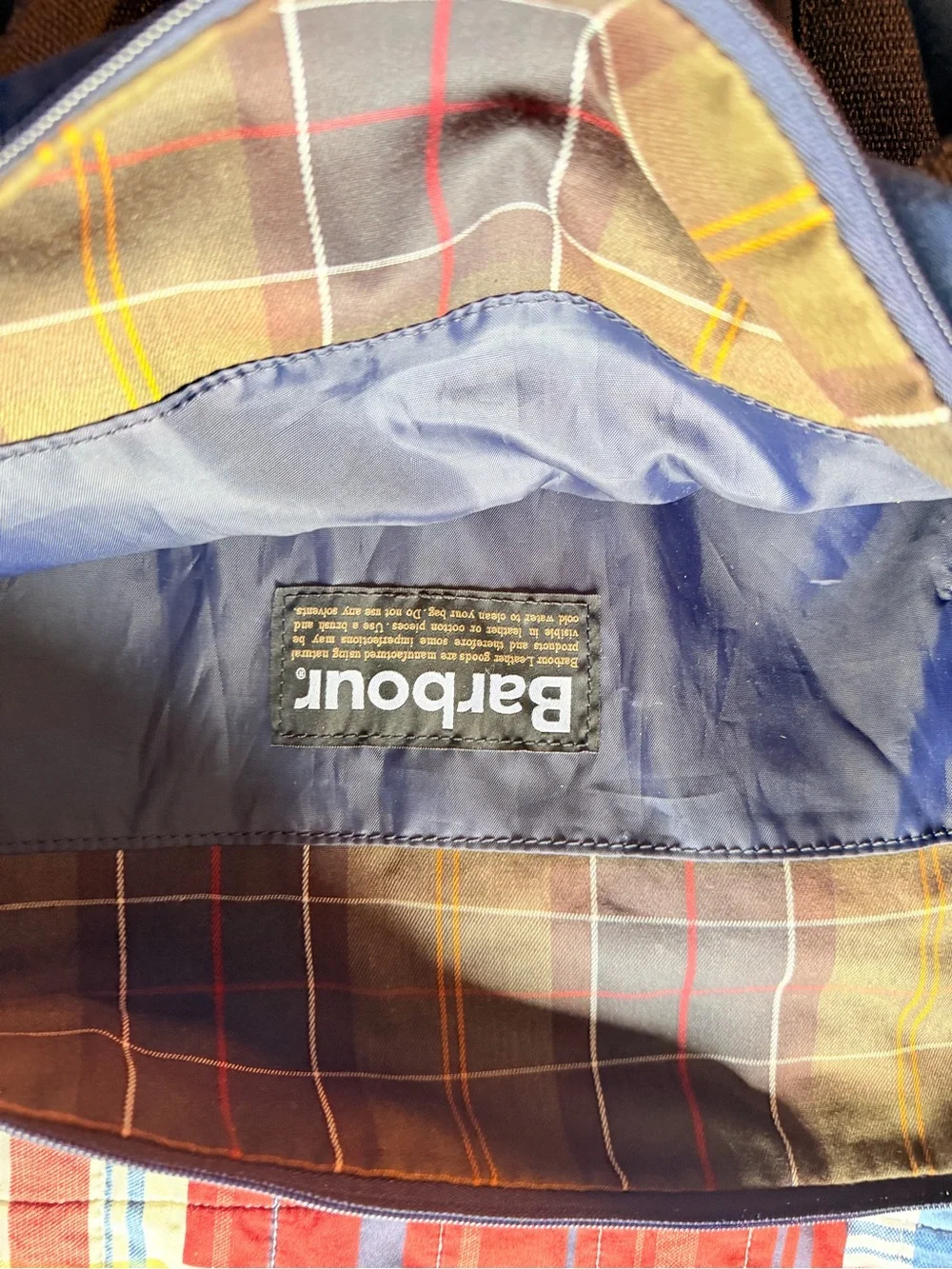 Barbour Navy Tartan Lined Tote Shoulder Carryall Bag